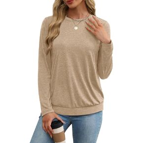 WIHOLL Womens Tunic Tops Long Sleeve Fall Lightweight Crewneck Casual Basic Tees Shirts with Pleated Hem
