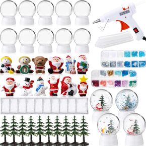 Soaoo 10 Sets Christmas Snow Globe Making Kit, Include 10 DIY Snow Globe Glue Gun with Glue Stick 12 Resin Christmas Ornaments 10 Christmas Trees 10 Fake Snow 2 Snow Glitter for in Kuwait