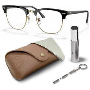 Ray-Ban RB3016 CLUBMASTER Blue-light Clear Square Shape Sunglasses With Eyewear Kit Bundle - Adjustable Nose Pads - Ideal Formal and Casual Wear Square Sunglasses