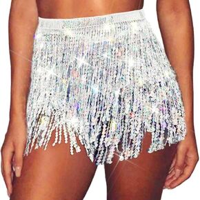Sequin Tassel Skirt Belly Dance Skirt Sparkly Hip Scarf Skirt Party Rave Costume for Women
