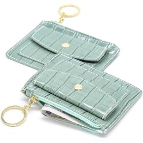 S&loyoe 2PCS Coin Purse Pouch Small Change Wallet with card slot Keychain Leather Cute Zipper Card Holder for Women/Men Crocodile pattern (Crocodile pattern brown)