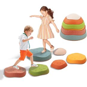 Luanka 6Pcs Balance Stepping Stones for kids,Non-Slip Plastic Kids Sensory Stepping Stones,Toddler Obstacle Course Coordination Skills Sensory Toys,Indoor or Outdoor Stepping Stones for Toddler