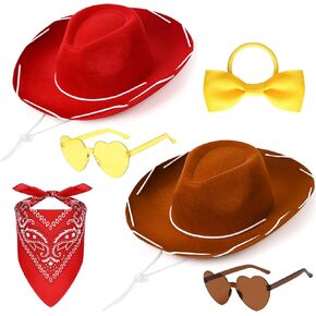 6Pcs Halloween Cowgirl Cowboy Hat Set Include Hats Scarf Sunglasses and Hairband for Adults Kids Party Dress Up ﻿