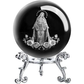 ZEERSHEE 3D The Virgin Mary Holding The Bible Crystal Ball with Stand Blessed Mother Statues Paperweight Christian Catholic Religious Gifts for Women Men