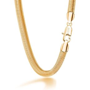 Men 925 Sterling Silver Necklace Italian 6MM-8MM Flexible Flat Snake Chain Choker 16-30 Inch 24K Gold plated Fine Jewelry Gifts for Women
