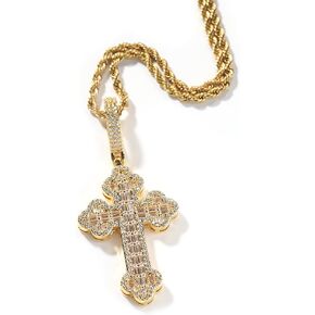 Lulu Mel Iced Out White Gold Plated Cubic Zirconia Cross Pendant Necklace With Rope Chain, Trendy Hip Hop Cross Faith Pendant Jesus Necklace For Men Women