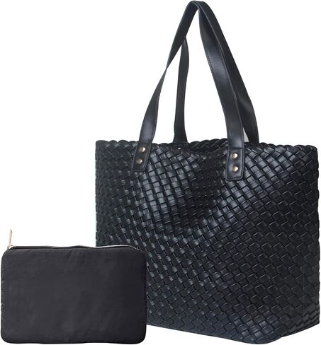 Woven Bag for Women Vegan PU Leather Tote Bag Large Beach Handbag Retro Fashion Handmade Travel Shoulder Bag in Saudi Arabia