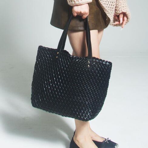 Woven Bag for Women Vegan PU Leather Tote Bag Large Beach Handbag Retro Fashion Handmade Travel Shoulder Bag in Saudi Arabia