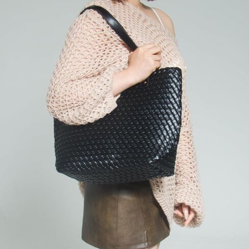 Woven Bag for Women Vegan PU Leather Tote Bag Large Beach Handbag Retro Fashion Handmade Travel Shoulder Bag in Saudi Arabia