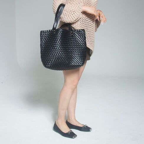 Woven Bag for Women Vegan PU Leather Tote Bag Large Beach Handbag Retro Fashion Handmade Travel Shoulder Bag in Saudi Arabia