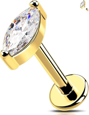 Helix Piercing Jewelry, G23 Solid Titanium Stud Earrings 16G Internally Threaded Flat Back Earrings Silver Gold, Clear CZ Helix Cartilage Tragus Conch Lobe Earrings for Women Men in Saudi Arabia