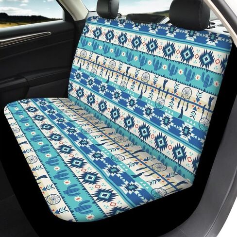Bulopur Green Aztec Cactus Pattern 7 Pack Set Car Front & Back Seat Covers, Wheel Cover, Coaster, Full Set Decor Anti Scraping,Dustproof in Saudi Arabia