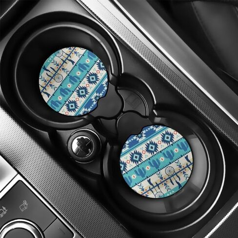 Bulopur Green Aztec Cactus Pattern 7 Pack Set Car Front & Back Seat Covers, Wheel Cover, Coaster, Full Set Decor Anti Scraping,Dustproof in Saudi Arabia