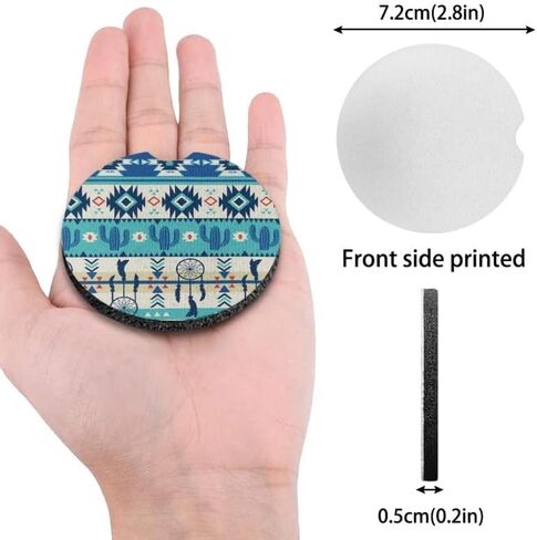 Bulopur Green Aztec Cactus Pattern 7 Pack Set Car Front & Back Seat Covers, Wheel Cover, Coaster, Full Set Decor Anti Scraping,Dustproof in Saudi Arabia