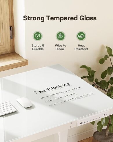 Marsail Glass Standing Desk with Drawer, 48 x 24 inch Electric Standing Desk, Height Adjustable Desk with One-Piece Tabletop & USB Charging Ports, Sit Stand Desk with Storage for Home & Office White in Saudi Arabia