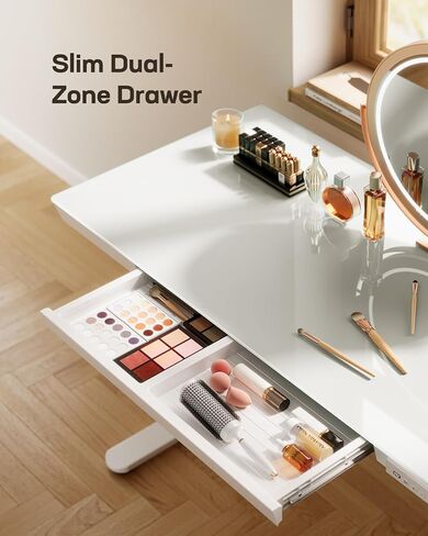 Marsail Glass Standing Desk with Drawer, 48 x 24 inch Electric Standing Desk, Height Adjustable Desk with One-Piece Tabletop & USB Charging Ports, Sit Stand Desk with Storage for Home & Office White in Saudi Arabia