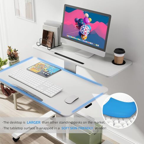 90° Flip Rolling Desk Adjustable Height,2 Tier Laptop Cart with Lockable Wheels,Rolling Laptop Desk with Cup Holder and Flaps,Mobile Standing Desk for Home,Office,School and Hospital (White) in Saudi Arabia