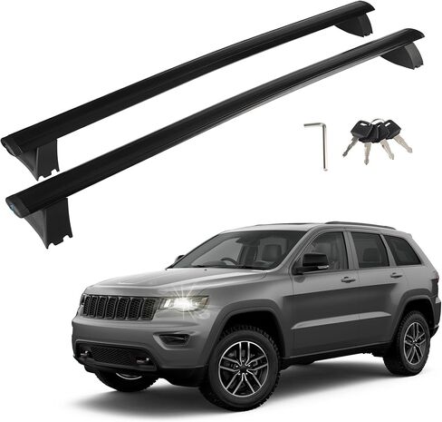 قضبان متقاطعة لرف السقف قابلة للقفل متوافقة مع ملحقات جراند شيروكي 2011-2021، وقضبان جانبية مخددة، وقضبان متقاطعة من الألومنيوم مضادة للصدأ لأمتعة البضائع على السطح ودراجات الكاياك والزورق in Kuwait