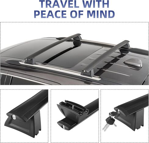 قضبان متقاطعة لرف السقف قابلة للقفل متوافقة مع ملحقات جراند شيروكي 2011-2021، وقضبان جانبية مخددة، وقضبان متقاطعة من الألومنيوم مضادة للصدأ لأمتعة البضائع على السطح ودراجات الكاياك والزورق in Kuwait