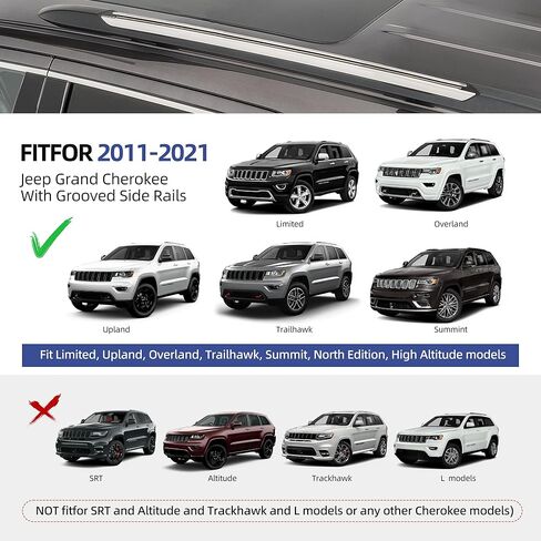 قضبان متقاطعة لرف السقف قابلة للقفل متوافقة مع ملحقات جراند شيروكي 2011-2021، وقضبان جانبية مخددة، وقضبان متقاطعة من الألومنيوم مضادة للصدأ لأمتعة البضائع على السطح ودراجات الكاياك والزورق in Kuwait