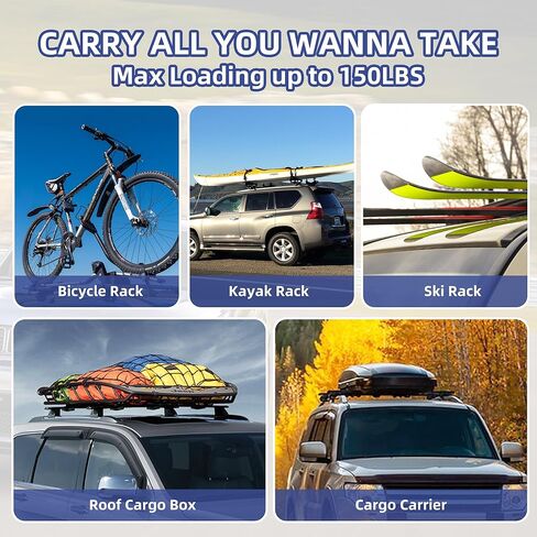 قضبان متقاطعة لرف السقف قابلة للقفل متوافقة مع ملحقات جراند شيروكي 2011-2021، وقضبان جانبية مخددة، وقضبان متقاطعة من الألومنيوم مضادة للصدأ لأمتعة البضائع على السطح ودراجات الكاياك والزورق in Kuwait