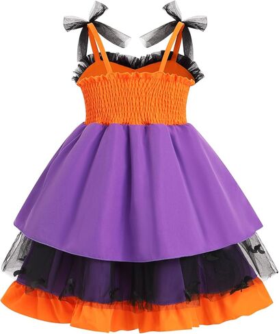 IDOPIP Baby Girls Halloween Tutu Dress Pumpkin Witch Princess Birthday Party Dresses Ruffle Tulle Bowknot Dress up Costume in Saudi Arabia