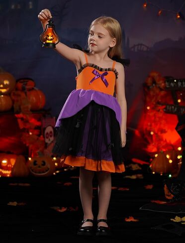 IDOPIP Baby Girls Halloween Tutu Dress Pumpkin Witch Princess Birthday Party Dresses Ruffle Tulle Bowknot Dress up Costume in Saudi Arabia