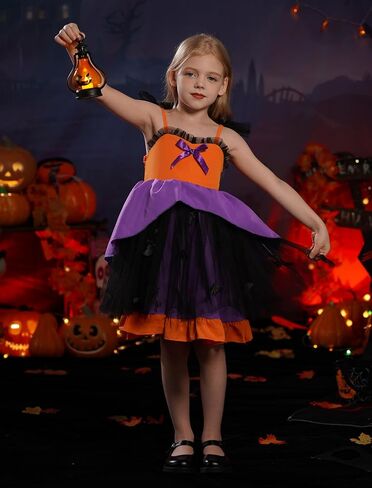 IDOPIP Baby Girls Halloween Tutu Dress Pumpkin Witch Princess Birthday Party Dresses Ruffle Tulle Bowknot Dress up Costume in Saudi Arabia
