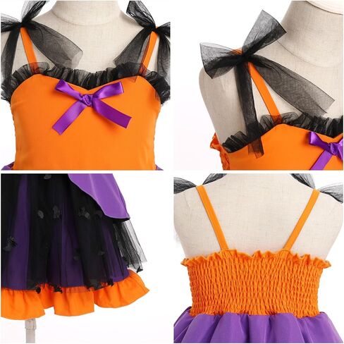 IDOPIP Baby Girls Halloween Tutu Dress Pumpkin Witch Princess Birthday Party Dresses Ruffle Tulle Bowknot Dress up Costume in Saudi Arabia