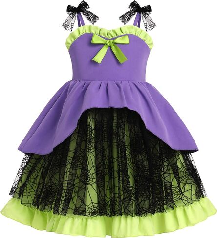 IDOPIP Baby Girls Halloween Tutu Dress Pumpkin Witch Princess Birthday Party Dresses Ruffle Tulle Bowknot Dress up Costume in Saudi Arabia