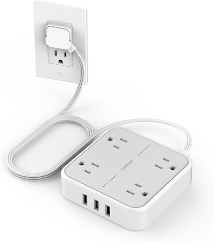 قطاع الطاقة الواقي من زيادة التيار، سلك تمديد TESSAN بطول 10 أقدام مع 3 شاحن حائط USB A، قابس مسطح رفيع للغاية مع 4 منافذ، محطة شحن سطح المكتب رفيعة للمكتب والمدرسة والمنزل وأساسيات غرفة النوم in Kuwait