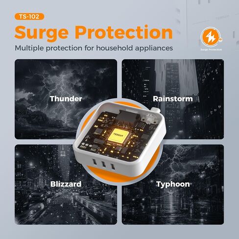 قطاع الطاقة الواقي من زيادة التيار، سلك تمديد TESSAN بطول 10 أقدام مع 3 شاحن حائط USB A، قابس مسطح رفيع للغاية مع 4 منافذ، محطة شحن سطح المكتب رفيعة للمكتب والمدرسة والمنزل وأساسيات غرفة النوم in Kuwait
