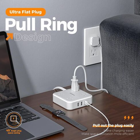 قطاع الطاقة الواقي من زيادة التيار، سلك تمديد TESSAN بطول 10 أقدام مع 3 شاحن حائط USB A، قابس مسطح رفيع للغاية مع 4 منافذ، محطة شحن سطح المكتب رفيعة للمكتب والمدرسة والمنزل وأساسيات غرفة النوم in Kuwait