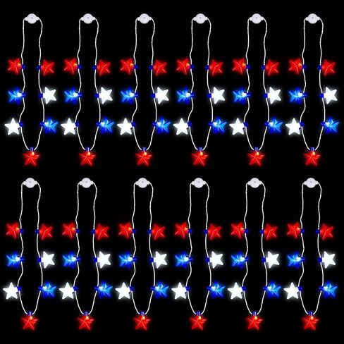 yahenda 12 جهاز كمبيوتر شخصى يوم المحاربين القدامى قلادة LED الوطنية الأحمر الأزرق الأبيض نجمة القلائد قدامى المحاربين يوم حزب تفضل نجمة LED تضيء قلادة للمحاربين القدامى يوم حزب الديكور احتفالات الزينة in Kuwait