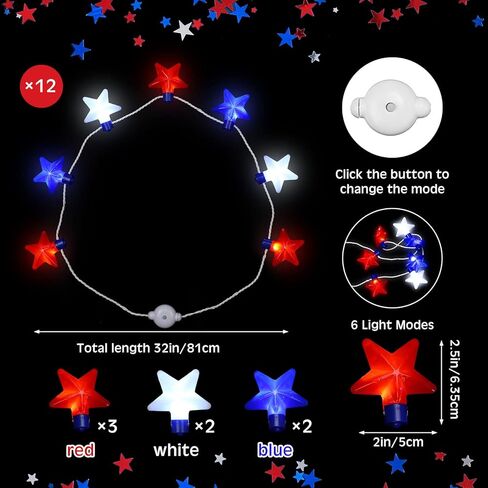 yahenda 12 جهاز كمبيوتر شخصى يوم المحاربين القدامى قلادة LED الوطنية الأحمر الأزرق الأبيض نجمة القلائد قدامى المحاربين يوم حزب تفضل نجمة LED تضيء قلادة للمحاربين القدامى يوم حزب الديكور احتفالات الزينة in Kuwait