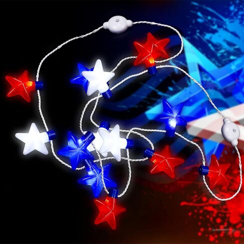 yahenda 12 جهاز كمبيوتر شخصى يوم المحاربين القدامى قلادة LED الوطنية الأحمر الأزرق الأبيض نجمة القلائد قدامى المحاربين يوم حزب تفضل نجمة LED تضيء قلادة للمحاربين القدامى يوم حزب الديكور احتفالات الزينة in Kuwait