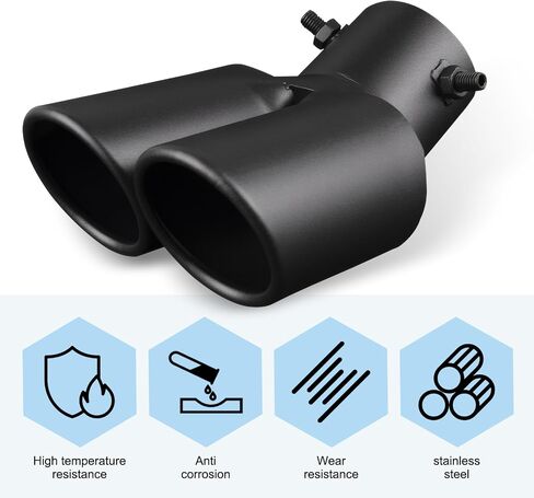 قطعة واحدة من أنبوب عادم السيارة، مقاس 5.98 بوصة × 3.47 بوصة، تصميم فم مشطوف منحني، أنبوب كاتم صوت معدني متين مقاوم للماء، أنبوب حلقي سميك عالمي قابل للتعديل (أسود غير لامع) in Saudi Arabia