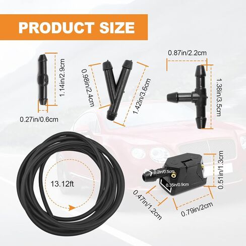 Car Windshield Washer Hose Kit, 4 Meter Washer Fluid Hose with 12PCS Wiper Tube Connectors for Windshield Repair, Windowscreen Soft Tube Jet for Most Car Window Glass Washing. in Saudi Arabia