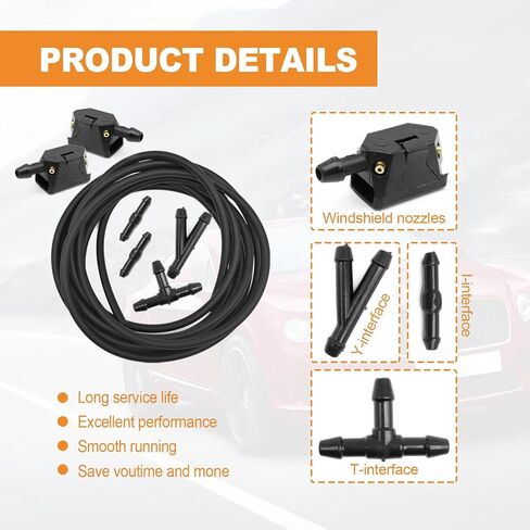 Car Windshield Washer Hose Kit, 4 Meter Washer Fluid Hose with 12PCS Wiper Tube Connectors for Windshield Repair, Windowscreen Soft Tube Jet for Most Car Window Glass Washing. in Saudi Arabia