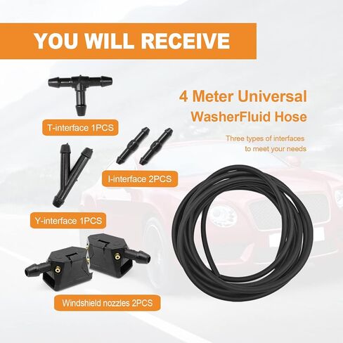 Car Windshield Washer Hose Kit, 4 Meter Washer Fluid Hose with 12PCS Wiper Tube Connectors for Windshield Repair, Windowscreen Soft Tube Jet for Most Car Window Glass Washing. in Saudi Arabia