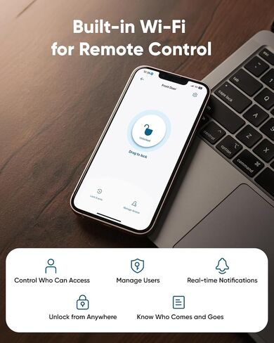eufy Smart Lock C30، قفل باب دخول بدون مفتاح، قفل WiFi مدمج، قفل ذكي للباب الأمامي، لا يتطلب جسر، سهل التركيب، جهاز تحكم عن بعد من خلال التطبيق، قفل تلقائي in Kuwait