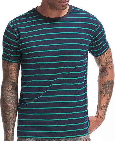 VEIISAR Men's Crewneck Striped T-Shirt Soft Elastic Cotton Tees in Kuwait