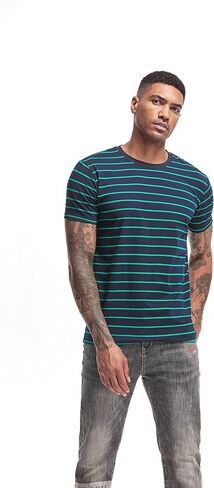 VEIISAR Men's Crewneck Striped T-Shirt Soft Elastic Cotton Tees in Kuwait
