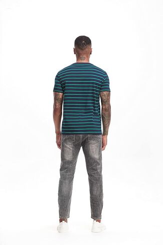 VEIISAR Men's Crewneck Striped T-Shirt Soft Elastic Cotton Tees in Kuwait