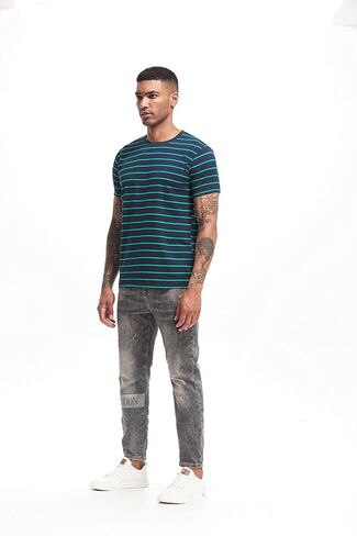 VEIISAR Men's Crewneck Striped T-Shirt Soft Elastic Cotton Tees in Kuwait