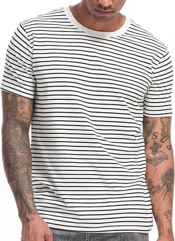 VEIISAR Men's Crewneck Striped T-Shirt Soft Elastic Cotton Tees in Kuwait