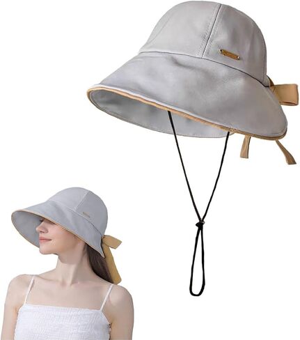 Wide Brim Hats for Woman Foldable Hats Sun Hats for Women uv Protection Bowknot Bucket hat Adjustable hat with Ponytail Hole in Kuwait