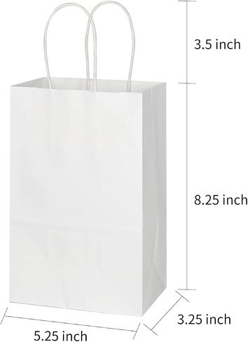 Toovip 25 Pack 5.25x3.25x8.25 Inch Small White Kraft Paper Bags with Handles Bulk, Gift Wrap Bags for Favor Grocery Retail Party Birthday Shopping Business Goody Craft Merchandise Take Out Cub Bags in Saudi Arabia