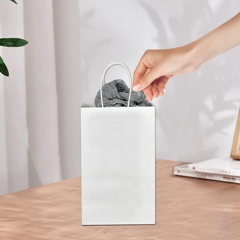 Toovip 25 Pack 5.25x3.25x8.25 Inch Small White Kraft Paper Bags with Handles Bulk, Gift Wrap Bags for Favor Grocery Retail Party Birthday Shopping Business Goody Craft Merchandise Take Out Cub Bags in Saudi Arabia
