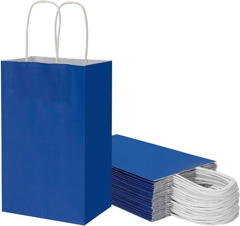 Toovip 25 Pack 5.25x3.25x8.25 Inch Small White Kraft Paper Bags with Handles Bulk, Gift Wrap Bags for Favor Grocery Retail Party Birthday Shopping Business Goody Craft Merchandise Take Out Cub Bags in Saudi Arabia